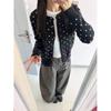 Temperament Contrasting Polka Dot Knitted Cardigan Women's Spring and Autumn Niche Lazy Style High-end Sweater Button Jacket Top