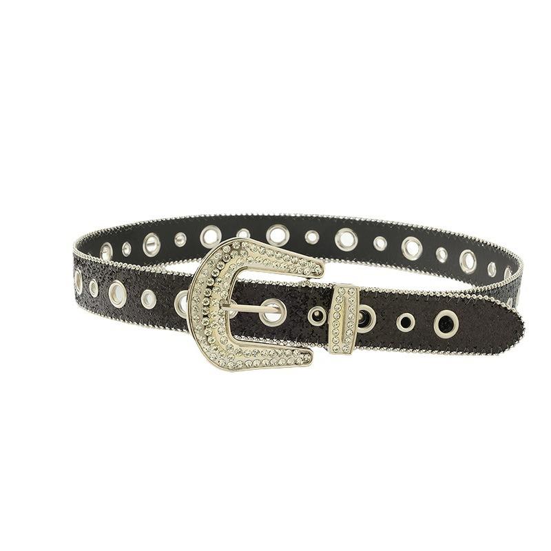 New Buckle Ring Diamond Buckle Black Fresh Sweet Belt Simple Fashionable Versatile Belt