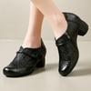 2024 Spring Summer New Genuine Leather Pumps Retro Hollow Round Toe Soft Sole Women's High Heels Shoes