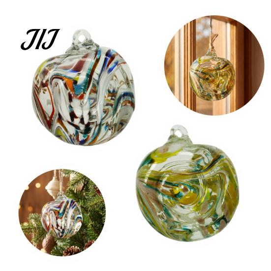 Artistic Indoor Outdoor Decor Hand Blown Glass Ball Ornament, Colorful Christmas Hanging Decoration Reflective Baubles for Tree, Window, Patio,
