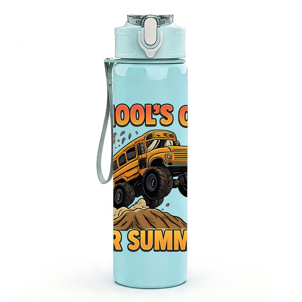 1PC School Out Summer Truck Graphic,750ml Color Plastic Sports Water Bottle,Leakproof Flip Straw Lid,Suitable for Sports Office Home Use