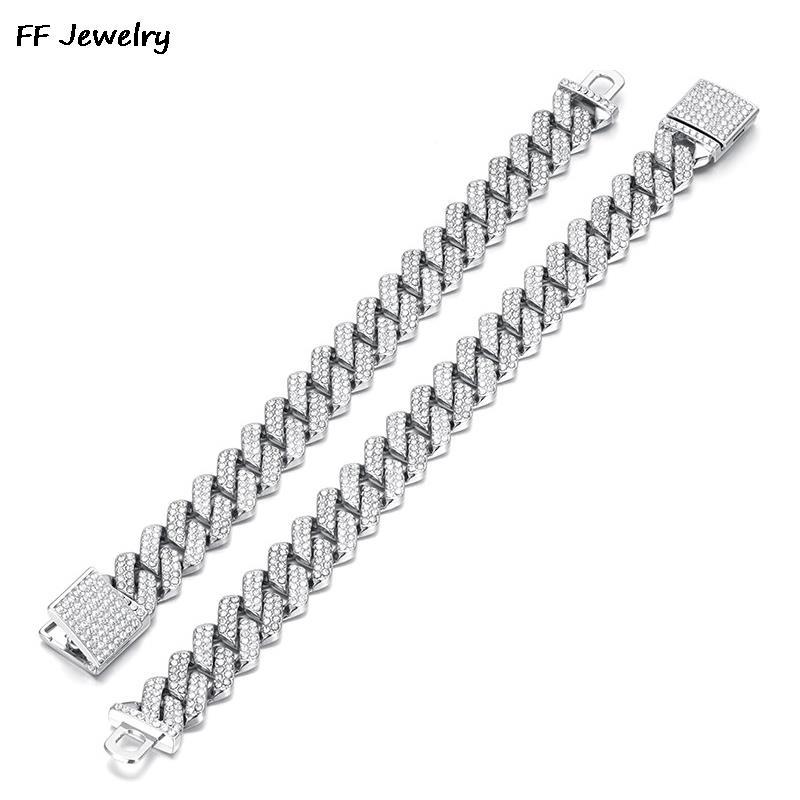 Bracelet Chaîne Maille Cubaine Hip Hop Brillante 14 mm Femmes Hommes Couleur Or Strass Iced Out Bracelets Chaîne Punk Bracelet Homme Bijoux