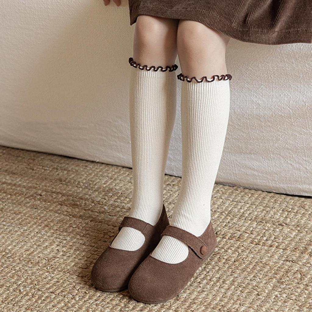 4-8J Süße Rüschen Mädchen Lange Socken Einfarbige Gestrickte Kniestrümpfe Frühling Herbst Kinder Baumwollsocken