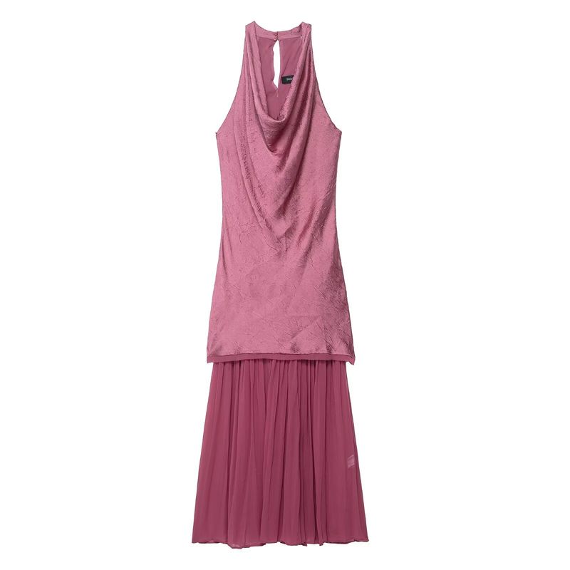 

Kaslead New Women clothes Western Style Fashion Small Pleated Patchwork Midi Dress 5029154 Color matching L