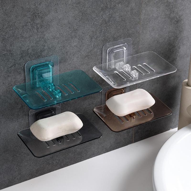 Bathroom Shower Double-Layer Soap Box Soap Dish Suction Holder Storage Basket
