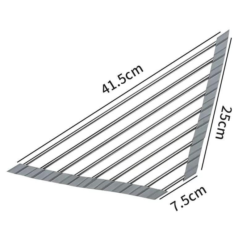 

Foldable Stainless Steel Triangle Dish Drying Rack Roll up Kitchen Sink Organizer Corner over the Sink Sponge Rag Holder Drainer серый