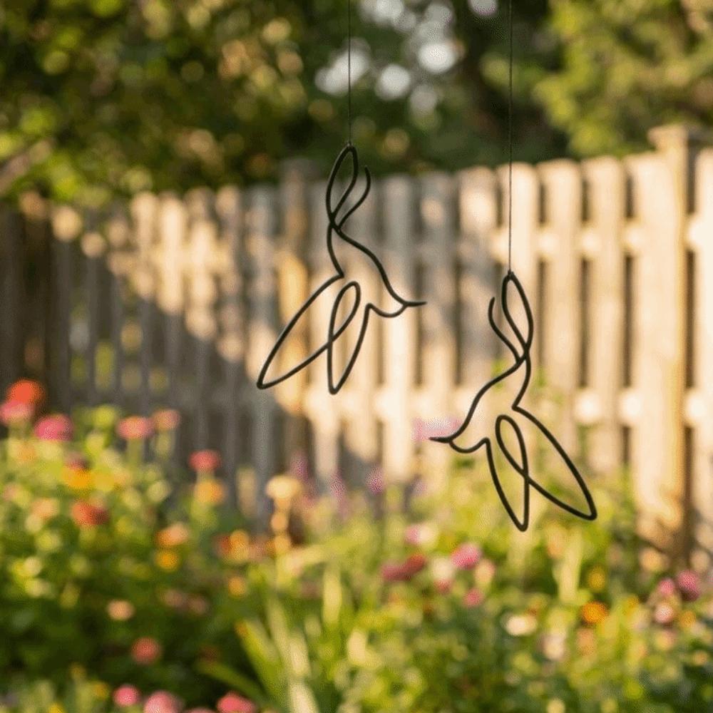 2PCS Black Hummingbird Silhouette Ornament Wall Mounted Bird Hanging Ornaments for Living Room