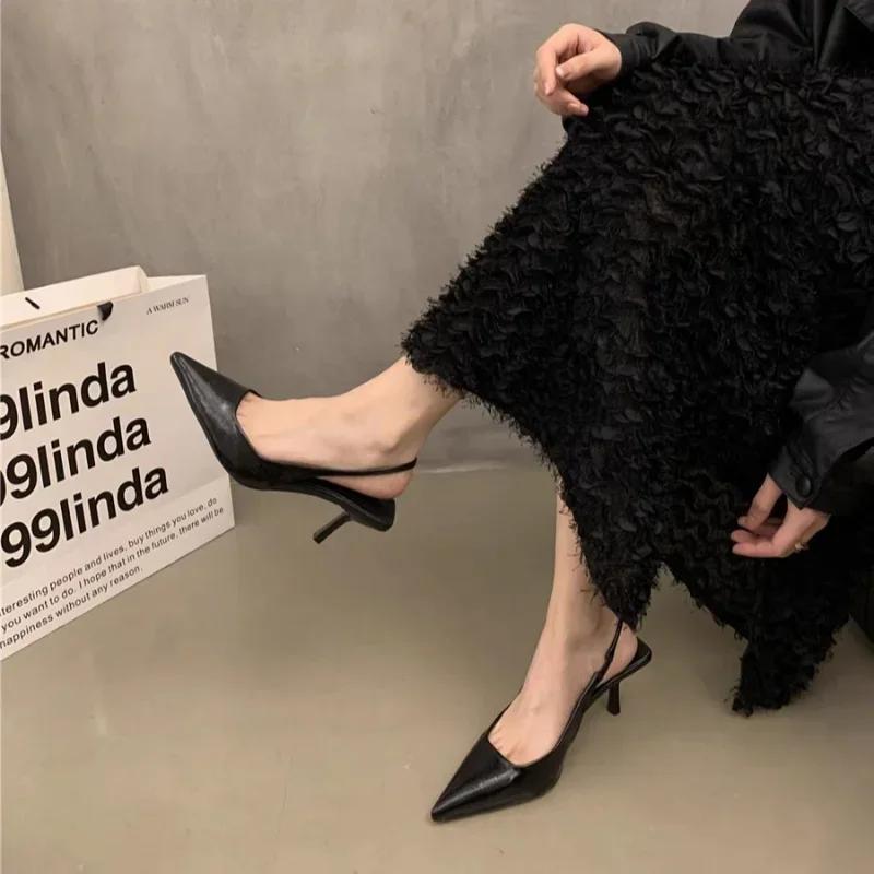 Summer Silver Heels Pointed Toe Women Pumps Fashion Slip On Slingbacks Shoes Ladies Sexy Heel Party Dress Sandalias