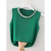 Gestrickte Westen Damen Top Einfarbig Tank Top Blusas Mujer De Moda Sommermode Ärmellos Perlenbesatz Lässig Dünne Oberteile