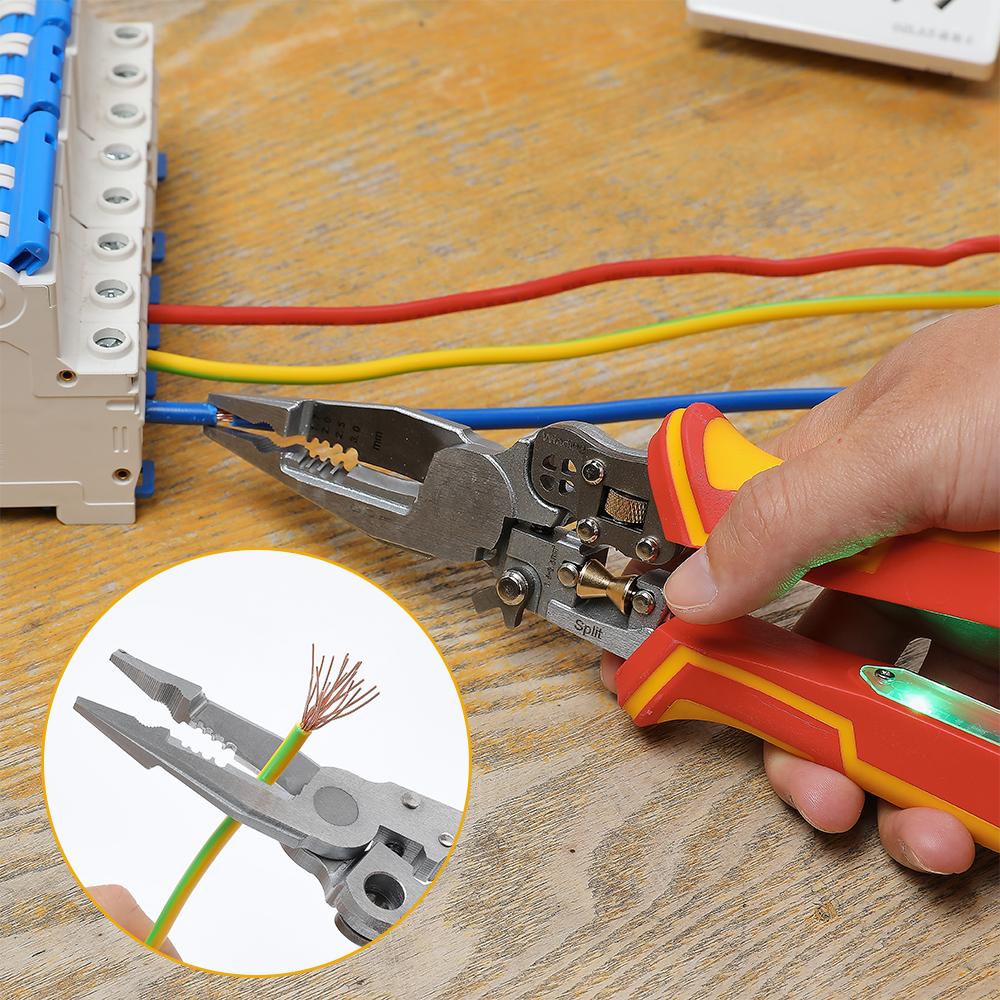 8-in-1 Multi-function Wire Stripper Electricians Voltage Testing Cable Cutting Scissors Crimping Pliers
