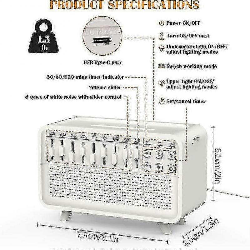 Smart White Noise Machine with Bluetooth & Night Light, Echo Flame Aroma Diffuser Sleep Aid Sound New