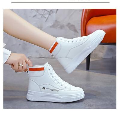 Sapatos brancos de cano alto femininos novos sapatos de couro de outono sapatos casuais esportivos de sola plataforma tênis de basquete da moda versáteis para mulheres