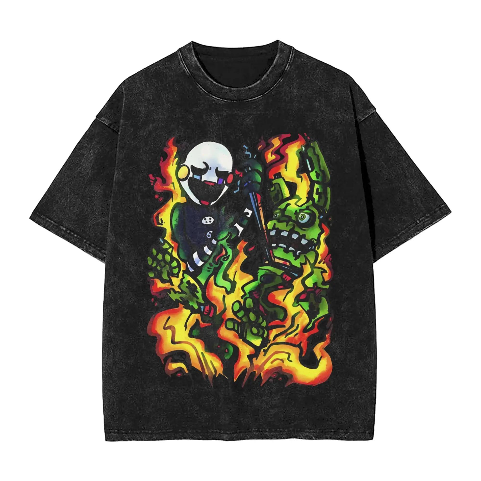 Horror Game Five Nights At Freddys FNAF Graphic Print TShirt Unisex Women Vintage Washed Cotton Casual Oversized Summer New Tee S