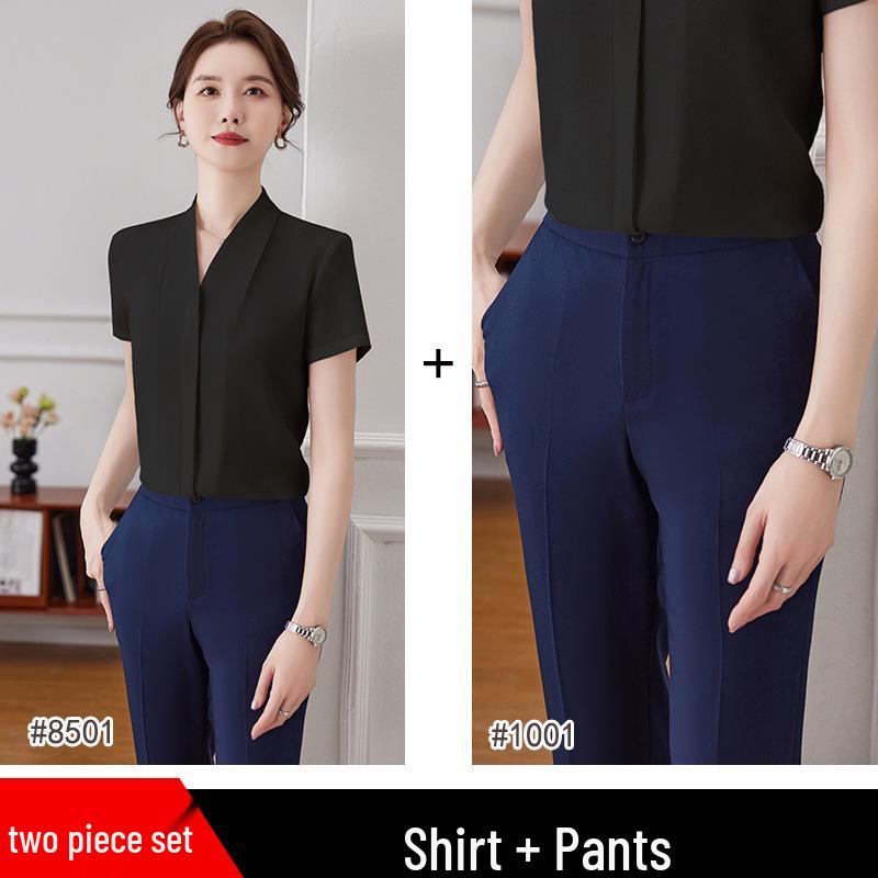 Women's High-End V-Neck Formal Shirt - Summer Professional Top for Teacher Interviews