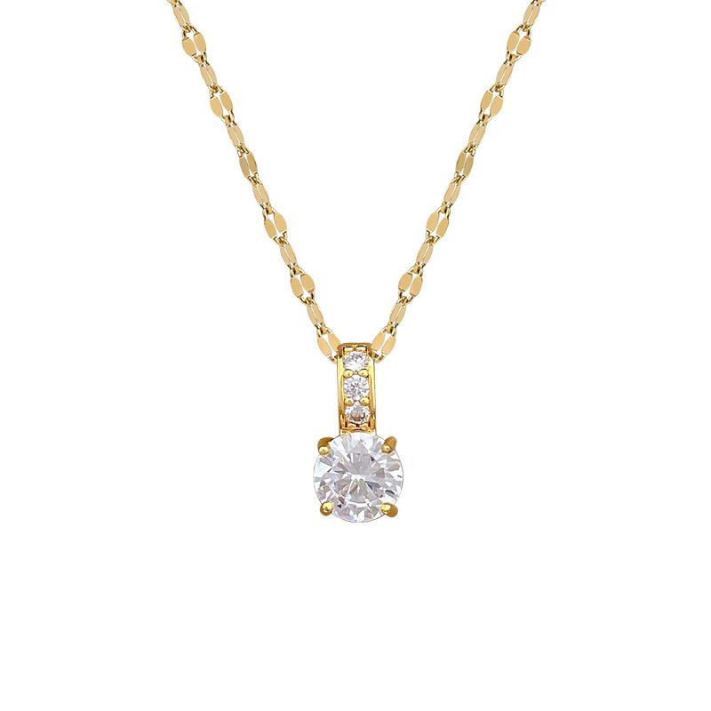 Gold Plated Minimalist Zircon Necklace for Women Titanium Steel Clavicle Chain Light Luxury Jewelry Accessory