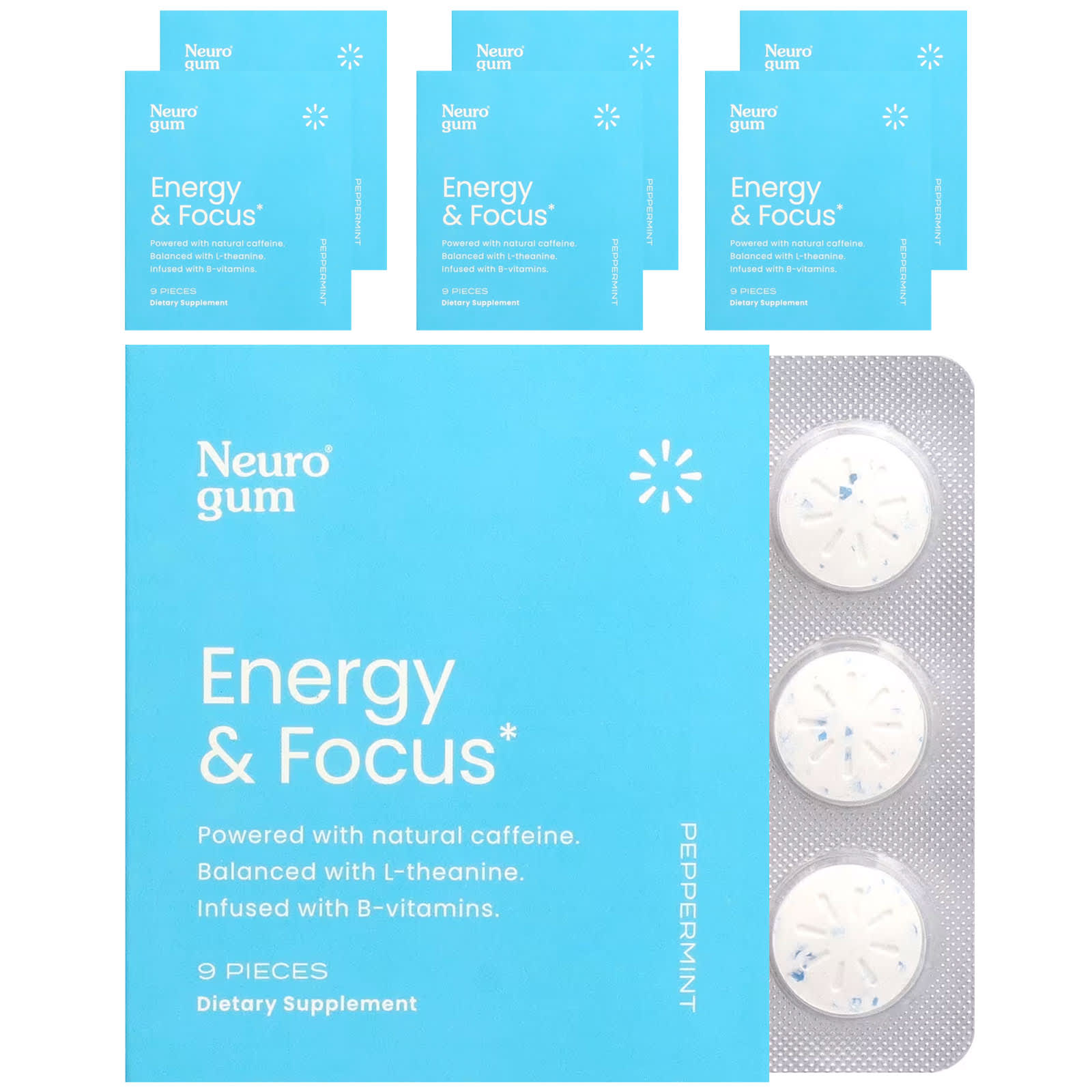 NeuroGum, Energia i koncentracja, Mięta pieprzowa, 6 sztuk, 9 sztuk