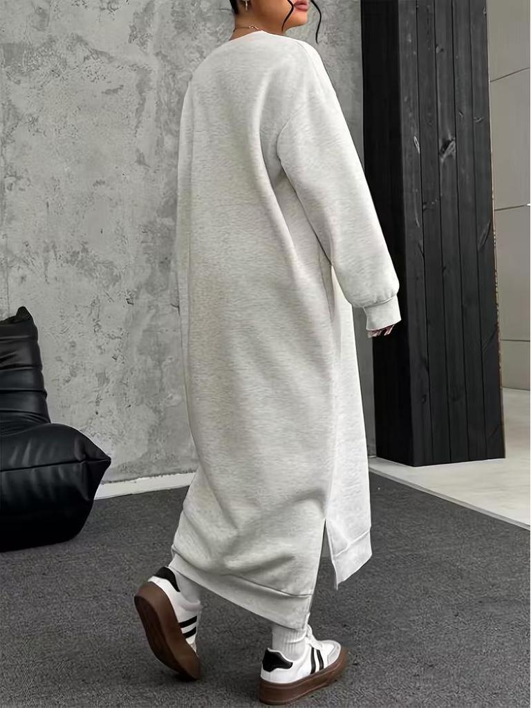 Women's Winter Warm Lazy Style Slimming Long Sleeve Knee-Length Sweatshirt Dress: Casual & Versatile.
