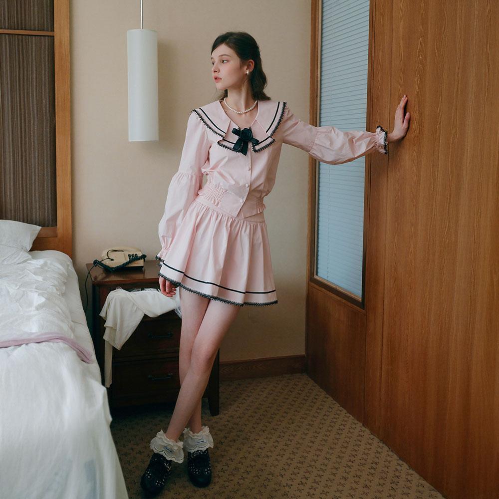 CEST MOIDEW Cest_Pink Sailor Collar Puff Sleeve Blouse