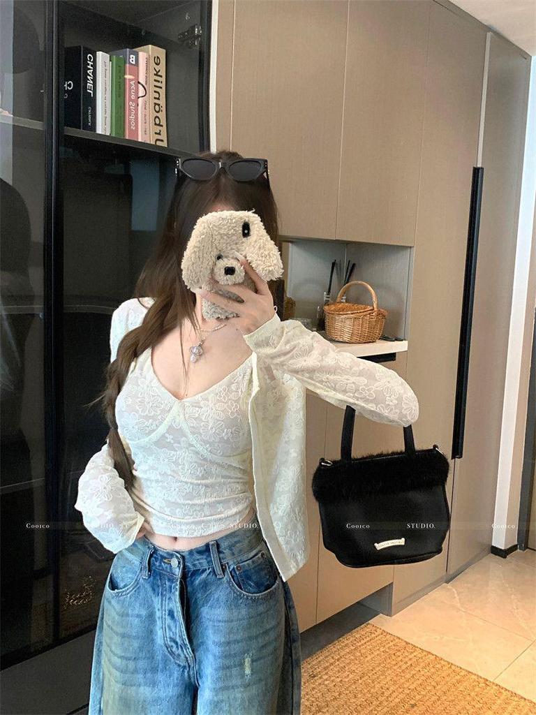 White Long Sleeve Jacket & Slim Fit Camisole Set - Women's Spring/Autumn 2026 Crocheted Niche Two-Piece Ensemble