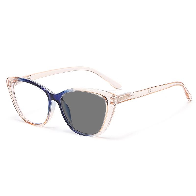 Women Popular Cat Eye Photochromic Reading Glasses Lady's Personalized Blue Light Blocking Color Changing Far Sight Eyeglasses