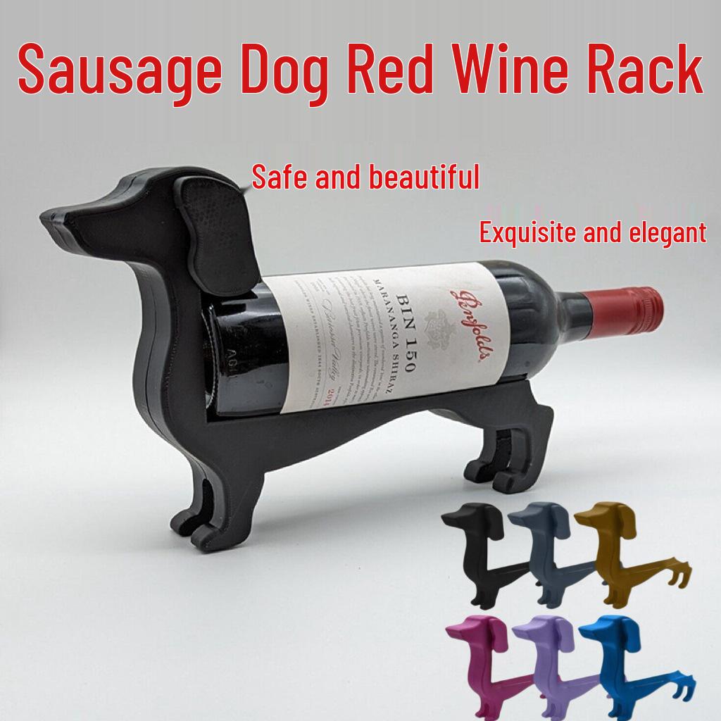 Minimalist Sausage Dog Wine Rack Ornament - Desktop Display, Red Wine Holder
