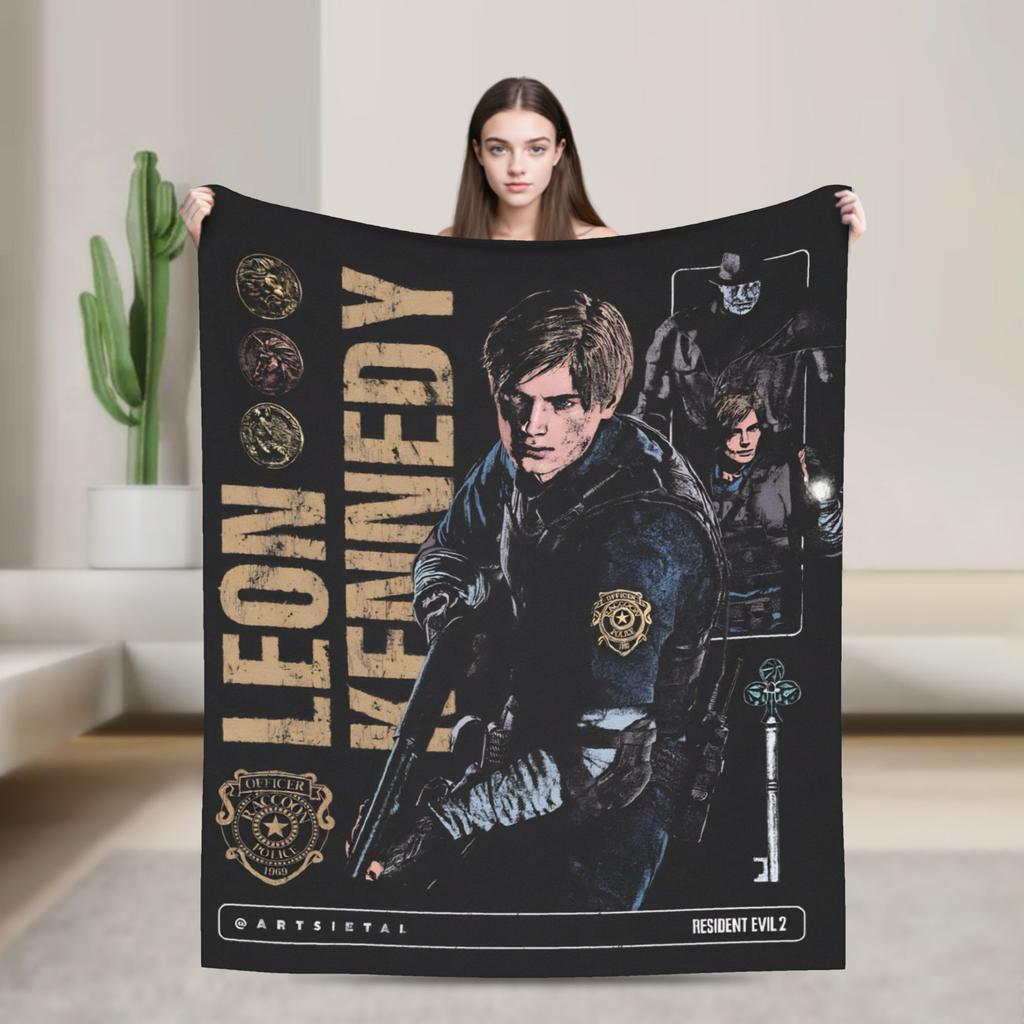 Leon Kennedy Resident Evil Warm Soft Blanket Picnic Plush Bedding Throws Fashion Outdoor Flannel Bedspread Sofa Bed Cover
