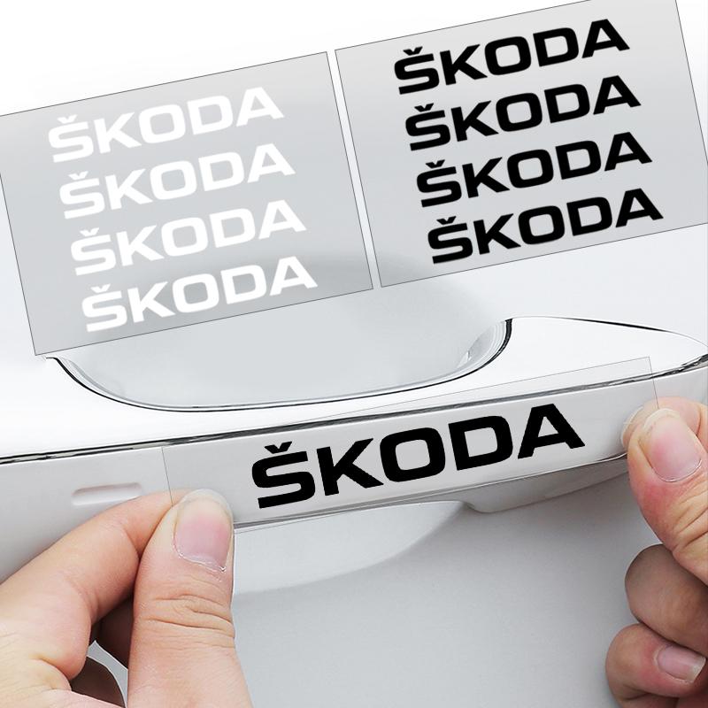 4Pcs Car Door Handle Stickers Tire Rear View Mirror Decals For Skoda Octavia Superb Rapid Kodiaq Karoq Fabia Kamiq Roomster Citigo