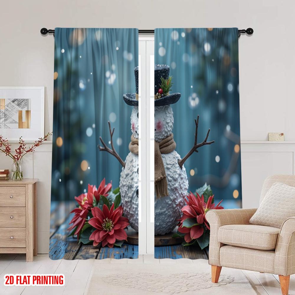 2pcs 2D flat printing Christmas Curtain With happy hats and scarves Polyester Without Electricity Festive Wall Decor Perfect for