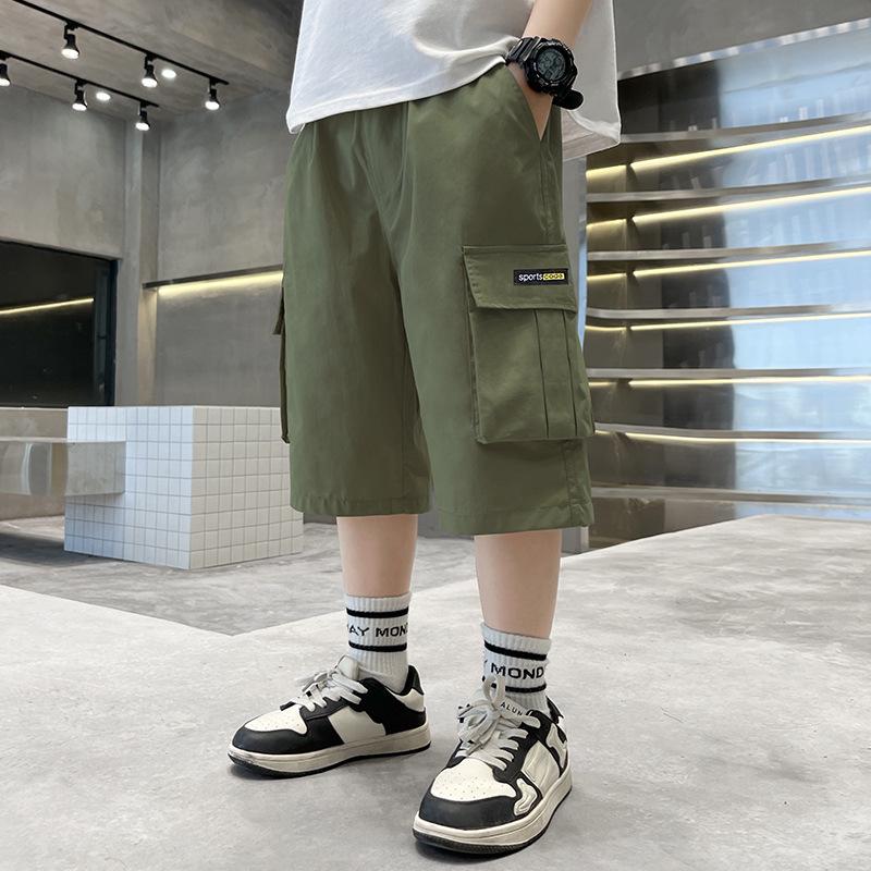 Boys  2024 Summer Cotton Loose Cargo Capri Shorts 120 cm