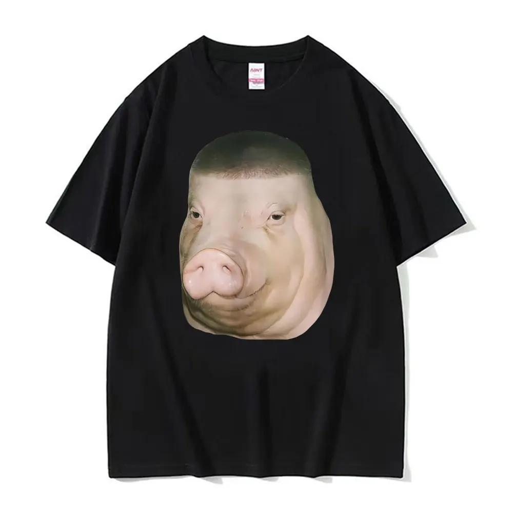Lustiges Fade Buzz Haarschnitt Schwein T-Shirt Verrückter Ausdruck Kurzarm Unisex Harajuku Hip Hop Streetwear
