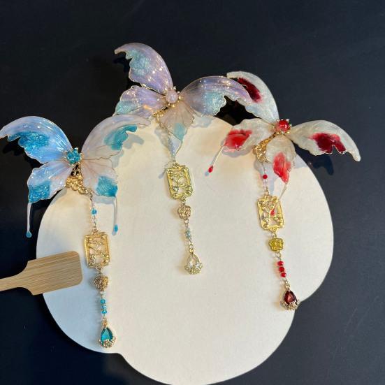 Women Hair Clip Shiny Butterflies Decor Hair Piece Hair Styling Pin Metal Rhinestone Tool Hair