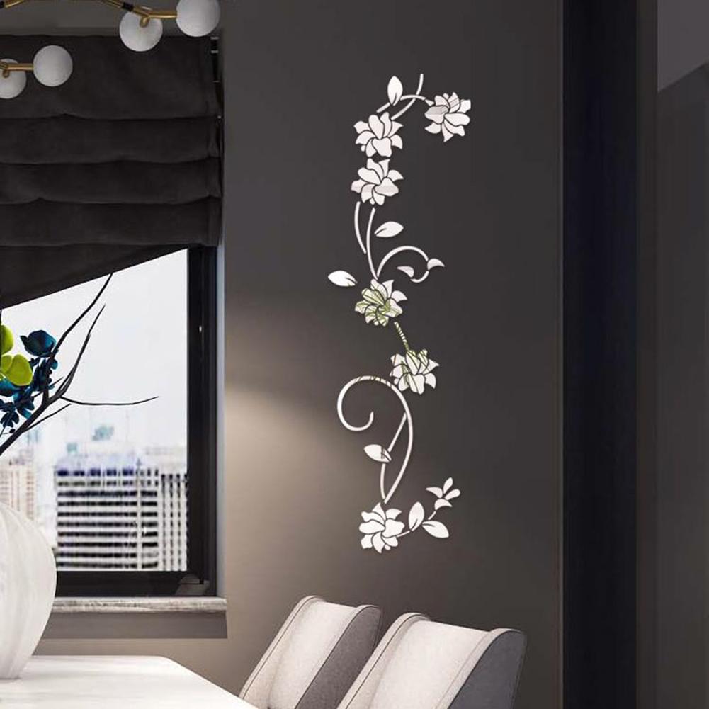 Acrylic Wall Sticker Flower Stickers Sofa Setting Wall Wall Sticker 3D Rattan For Wall Door Living Room Silver