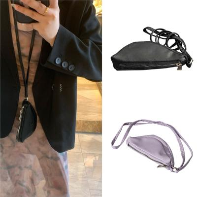 Vintage Black Leather Crossbody Bag Minimalist Zippered Lanyard Coin Purse for Women Casual Daily Use Key Wallet Money Pouch