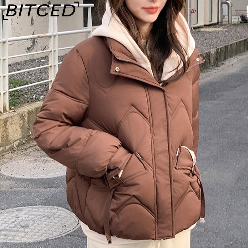 BITCED Winter Cropped Pseudo-Two-Piece Women's Student Cotton Coat Loose-Fit Compact Style Hooded Thickened Cotton Jacket