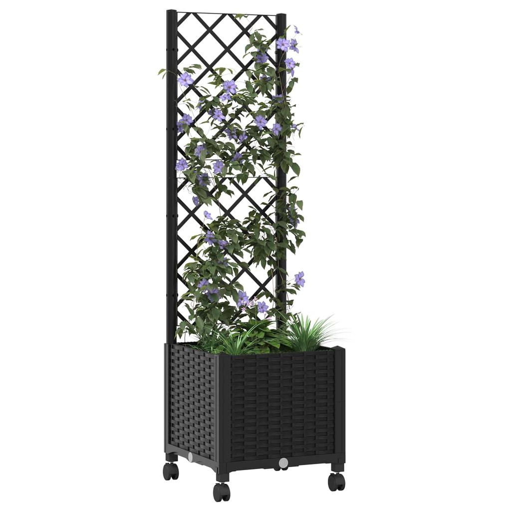 Planter with Trellis and Wheels Black 40 X 40 X 146 Cm PP