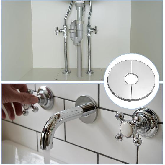 HARFINGTON 2pcs Wall Split Flange 0.67" (17mm) Stainless Steel Round Self-Adhesive Split Flange Pipe Cover Clip-on Escutcheon Collar for Floor