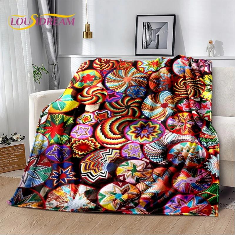 3D Ethiopia Colorful Flower Woven Art Baskets Mandala Soft Plush Blanket,Flannel Throw Blanket for Living Room Bedroom Bed Sofa