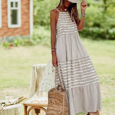 Mulheres Unfading Long Sling Party Dress Solto Respirável Vestidos de Senhoras de Verão