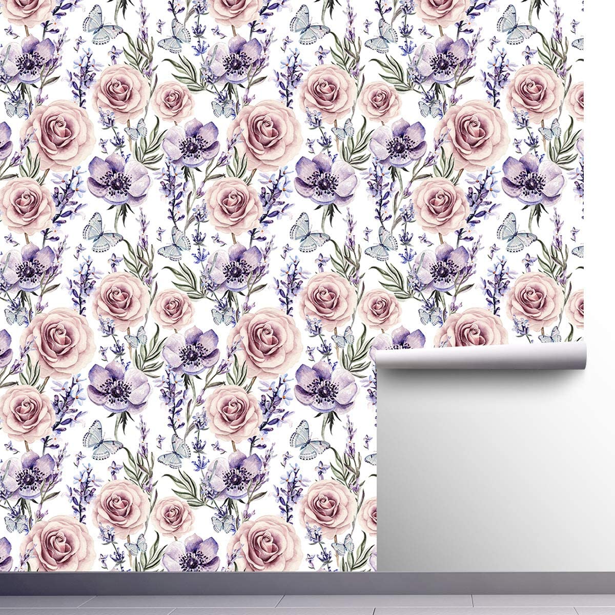 

Акварельные лавандовые розы, самоклеящиеся обои, фиолетовые цветочные, самоклеящиеся, съемные обои для декора стен дома, спальни 2mx45cm