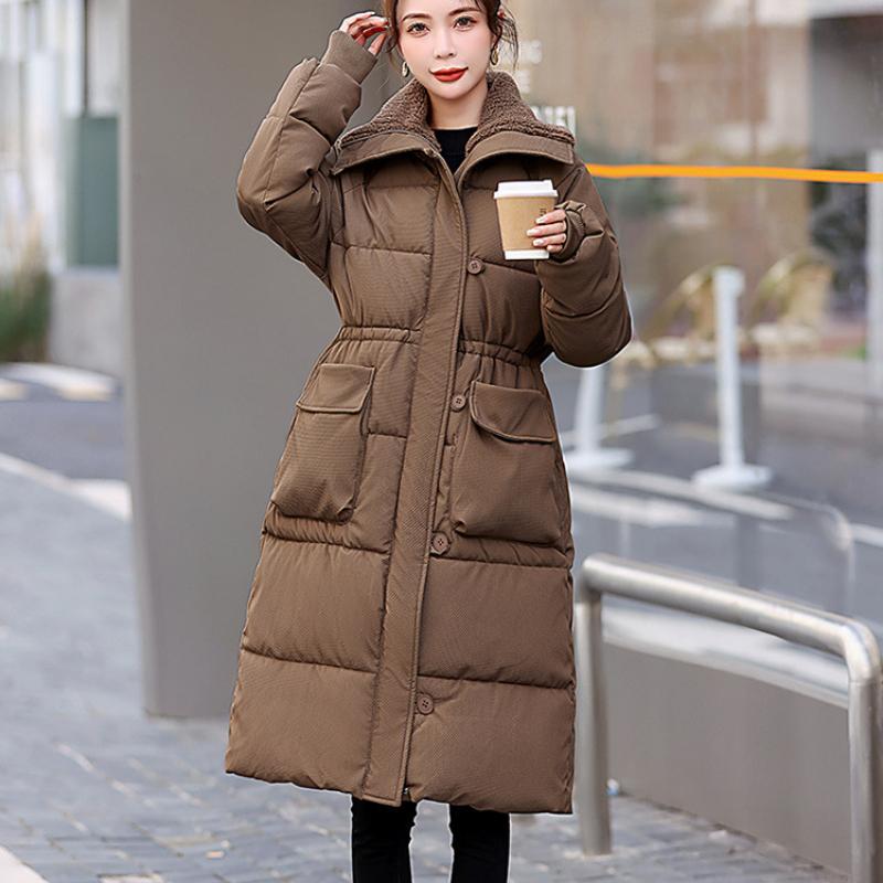 

Женские зимние парки для снега, новый стиль, корейское утолщенное хлопковое пальто, длинное повседневное стеганое пальто, студенческая ветрозащитная верхняя одежда L