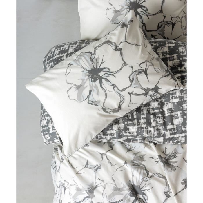 Parure de lit - 1 housse de couette 220 x 240 cm + 2 taies d'oreiller 60 x 60 cm - 100% coton renforcé - Anthracite
