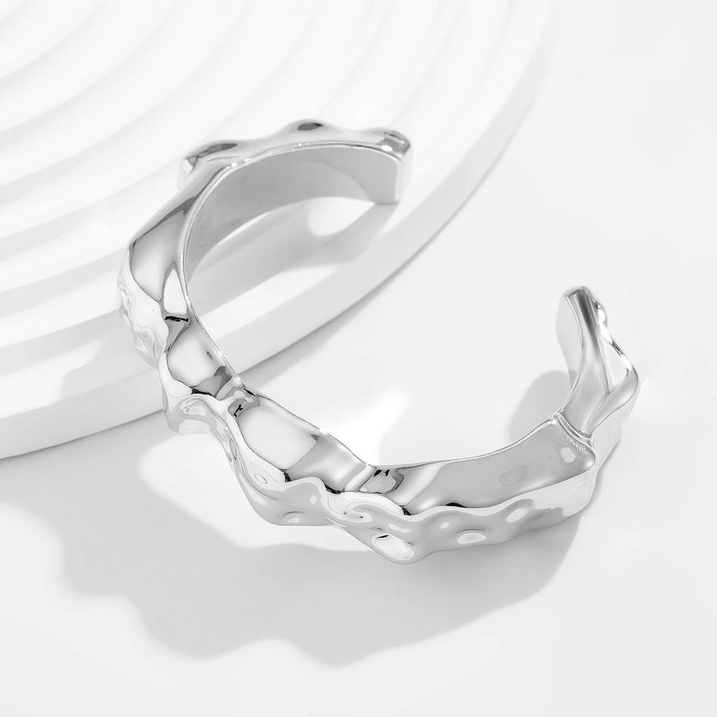 Fashion Irregular Cuff Polished Pleated Bracelet Set Light Luxury Style Commuter Party Forwoman