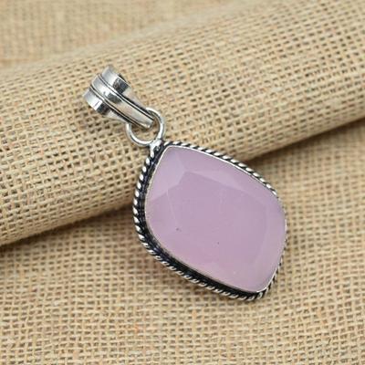Rosa Chalcedon massiver 925 Sterling Silber handgefertigter Edelstein-Schmuckanhänger für Sie
