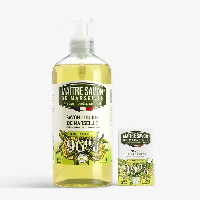 Marseille Liquid Soap Foam Cleanser 1000ml Citrus Verbena & Citrus Soap Bar 100g Set