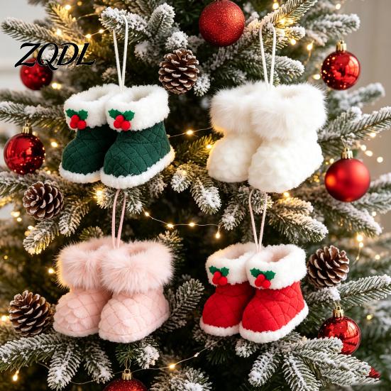 Holiday Stocking Gift Tag Soft Plush Christmas Boot Ornament, Decorative Knitted Tree Hanging Ornament Pendant for Xmas Tree, Party Decor Kids Sock