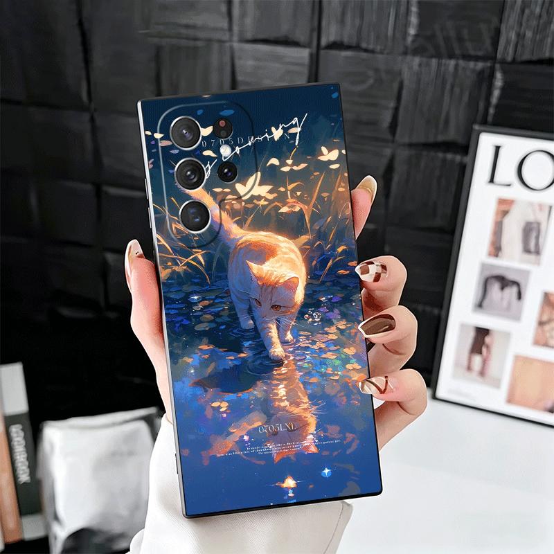

Night Moon Cat Dreamy Art Soft Phone Case for Samsung Galaxy S26 S25 Edge S24 Ultra S23 Plus S22 S21 FE S20 Black Cover Back She Samsung S23 Plus