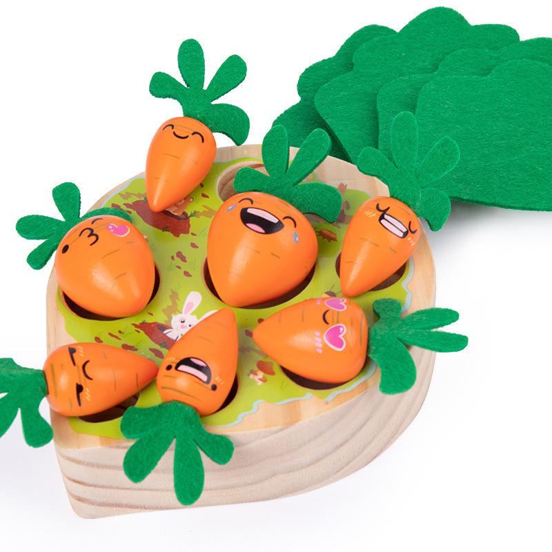 

Montessori Wooden Toys for Toddlers Shape Size Sorting Carrots Harvest Stacking Game Sensory Education Fine Motor Skill Baby Gif