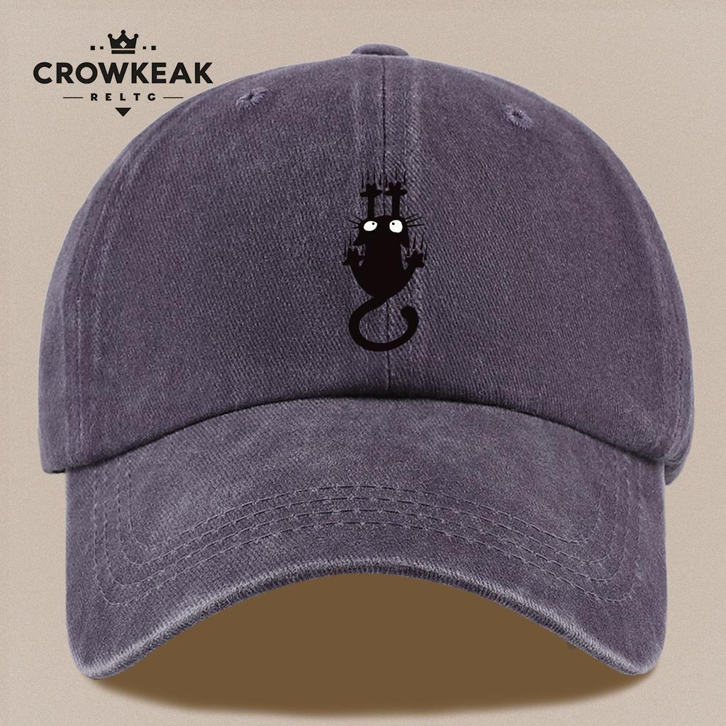 pc Running Black Cat Printed Baseball Cap Comfortable And Lightweight Urban Hat Korean Style WomenS Cap Vintage Distresse
