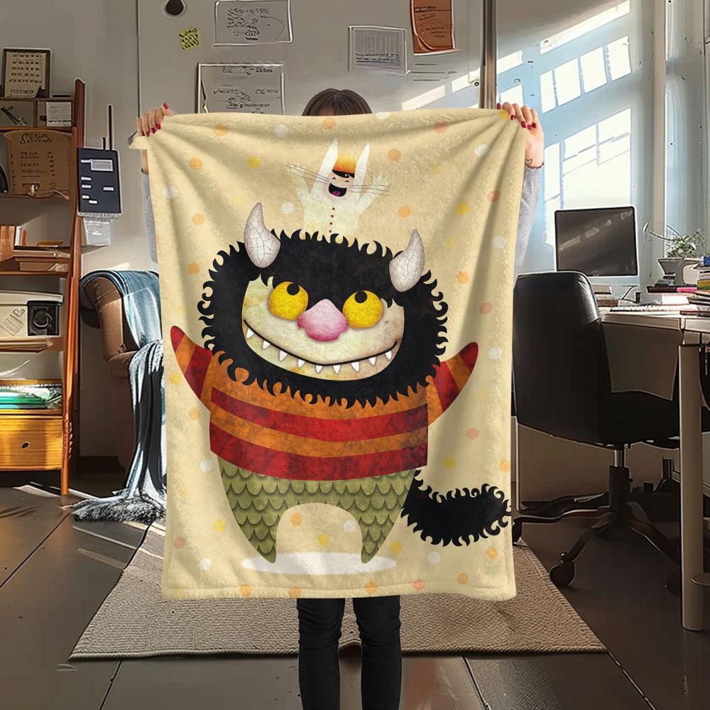 1PC Where the Wild Things Are Patterned Flannel Blanket Suitable For All Seasons for Home Decor Warmth and Comfort Gifts Holiday Present