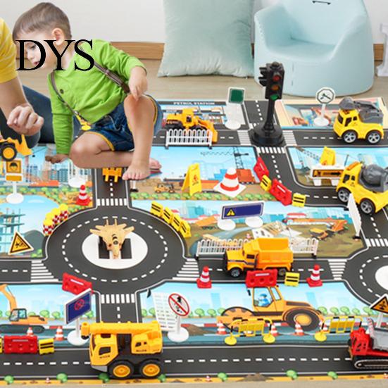 Model Decor Game Mat Identify Ability Vivid Fabric Urban Construction Engineering Small Map Toy for Kids Road Sign